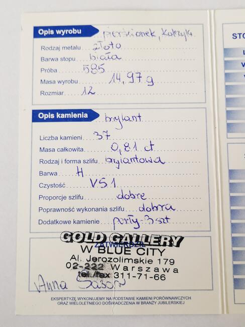 BRYLANTY zestaw złoty pierścionek oraz kolczyki z brylantami