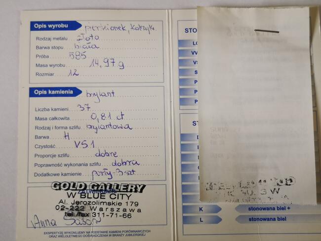 BRYLANTY zestaw złoty pierścionek oraz kolczyki z brylantami