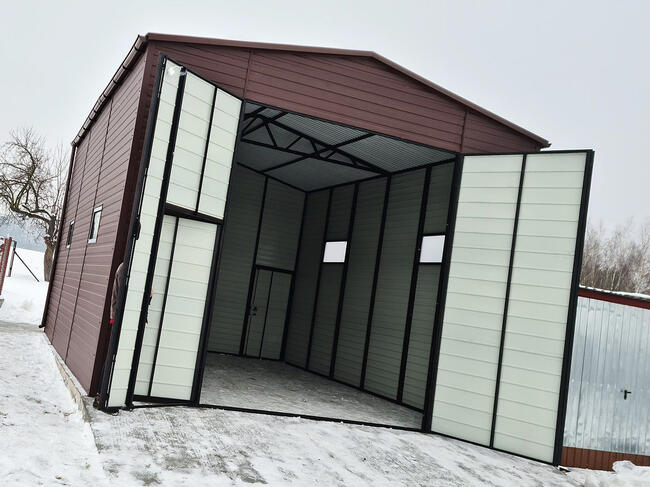 Garaż blaszany dla mechaników 5x7x4 dwuspadowy brama drzwi