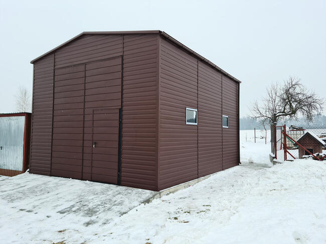 Garaż blaszany dla mechaników 5x7x4 dwuspadowy brama drzwi