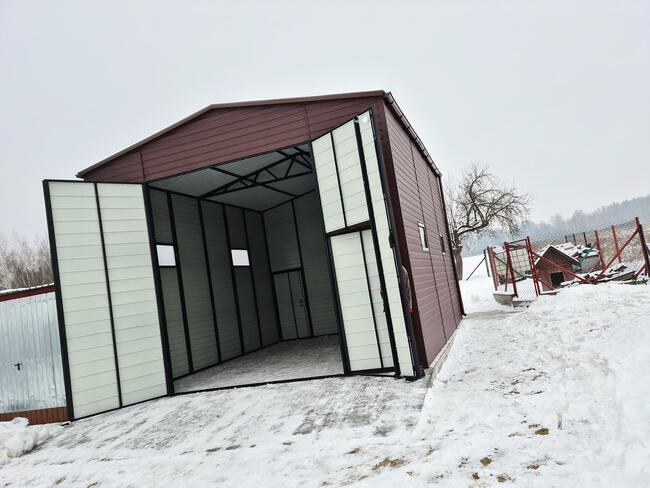 Garaż blaszany dla mechaników 5x7x4 dwuspadowy brama drzwi