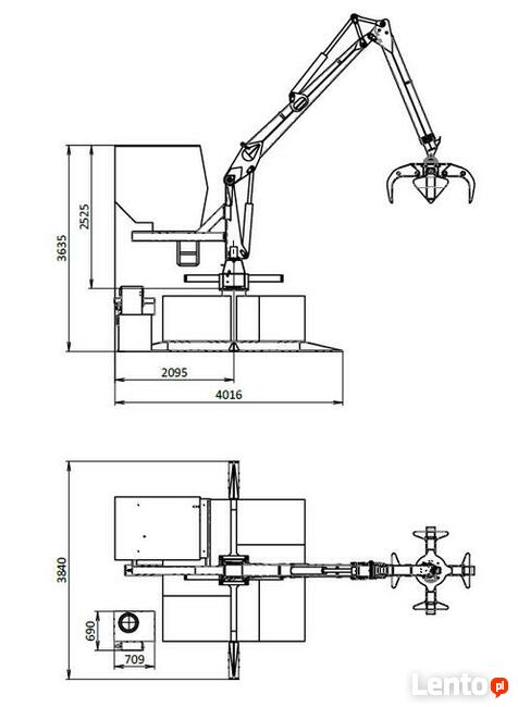 Żuraw hydrauliczny HDS stacjonarny wolnostojący z chwytakiem