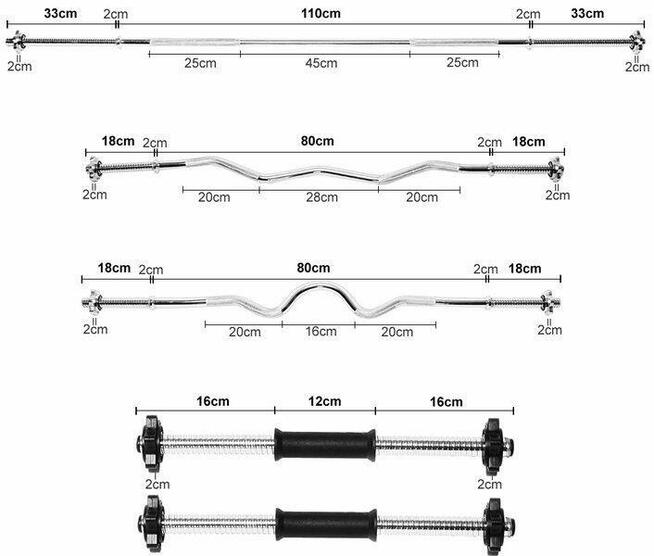 Zestaw do ćwiczeń 120kg sztangą 180cm, łamany 120cm