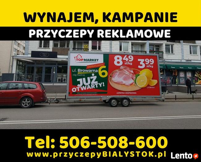Reklama mobilna przyczepa reklamowa Białystok Podlasie wynaj