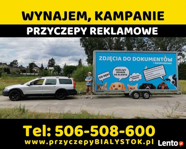 Reklama mobilna przyczepa reklamowa Białystok Podlasie wynaj