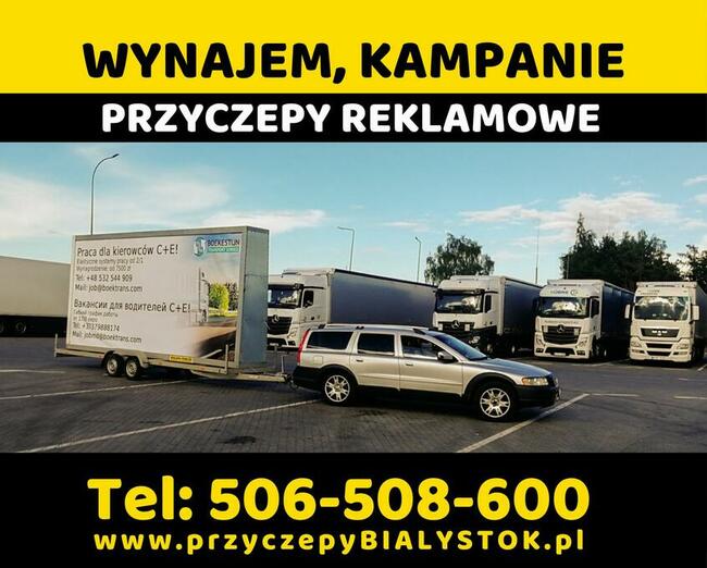 Reklama mobilna przyczepa reklamowa Białystok Podlasie wynaj