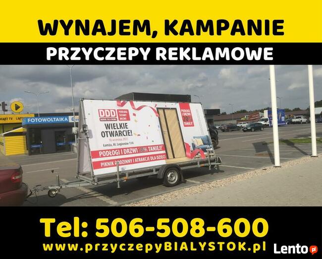 Reklama mobilna przyczepa reklamowa Białystok Podlasie wynaj
