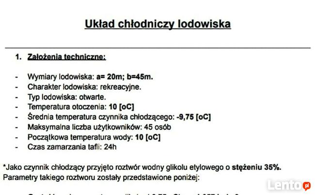 Układ chłodniczy lodowiska - Projekt inżynierski
