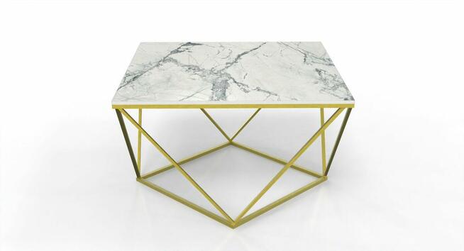 Stolik złoty z blatem ze spieku kwarcowego