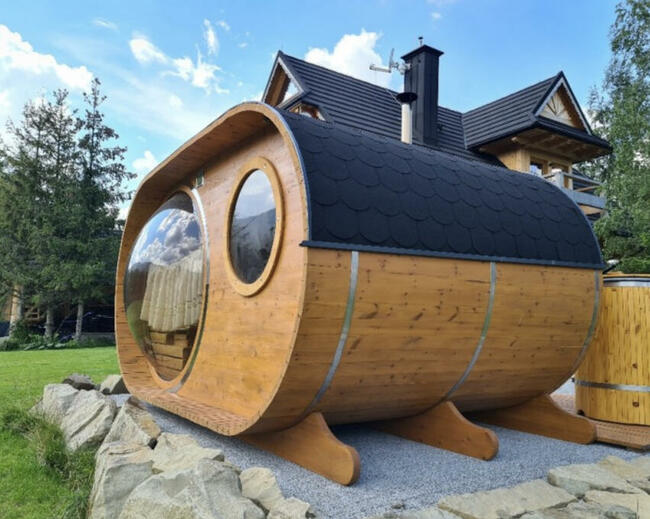 Sauna ogrodowa SPA Panorama 4 x 2,45 m przedsionek piec