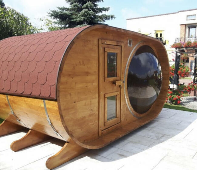 Sauna ogrodowa SPA Panorama 4 x 2,45 m przedsionek piec