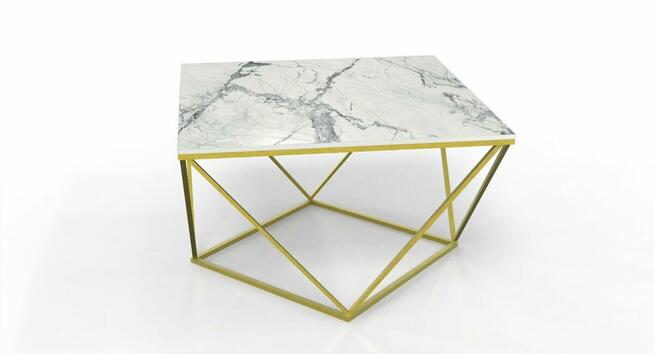 Stolik złoty z blatem ze spieku kwarcowego