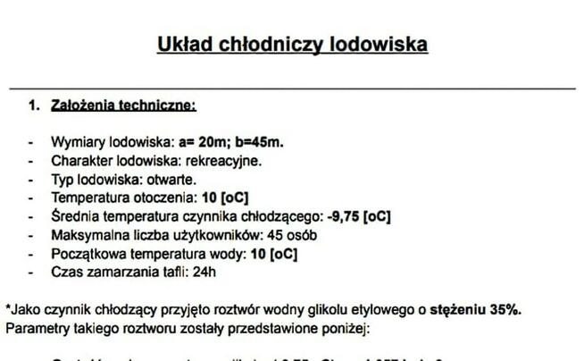 Układ chłodniczy lodowiska - Projekt inżynierski