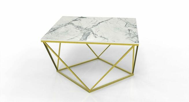 Stolik złoty z blatem ze spieku kwarcowego