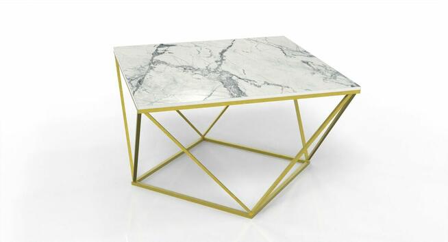 Stolik złoty z blatem ze spieku kwarcowego