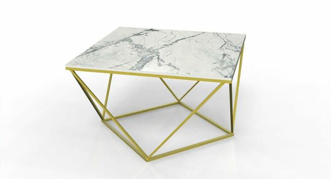 Stolik złoty z blatem ze spieku kwarcowego