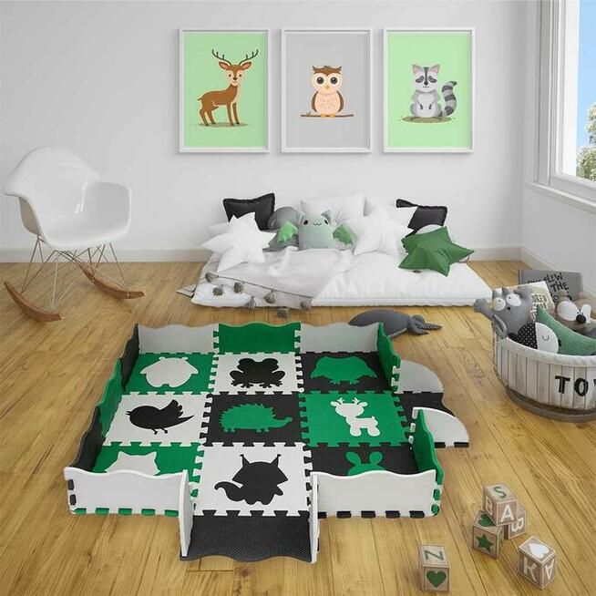 Mata puzzle kojec zielono-czarno-szara (25 elementów)