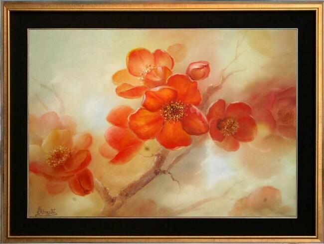 Gałązka Pigwy Impresja, ręcznie malow.olejny, L.Olbrycht