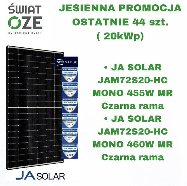 Panele Ja Solar 455W i 460W do instalacji 10 i 20 kWp