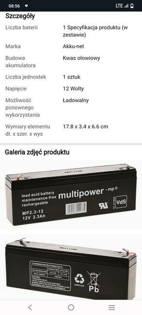 Akumulator ołowiowy (multipower) kompatybilny z MP2