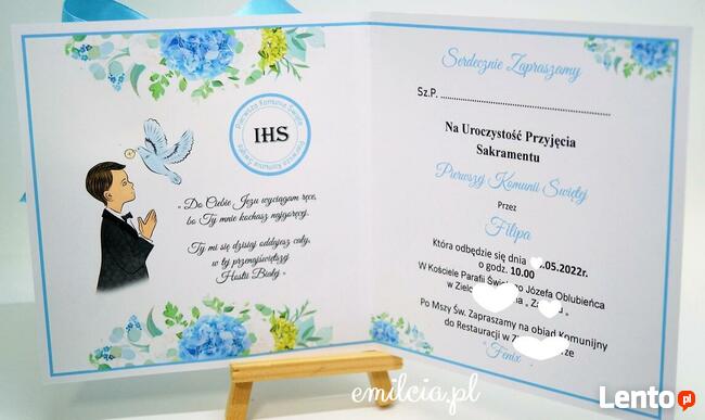 Zaproszenie z okazji I Komunii Św. spersonalizowane koperta