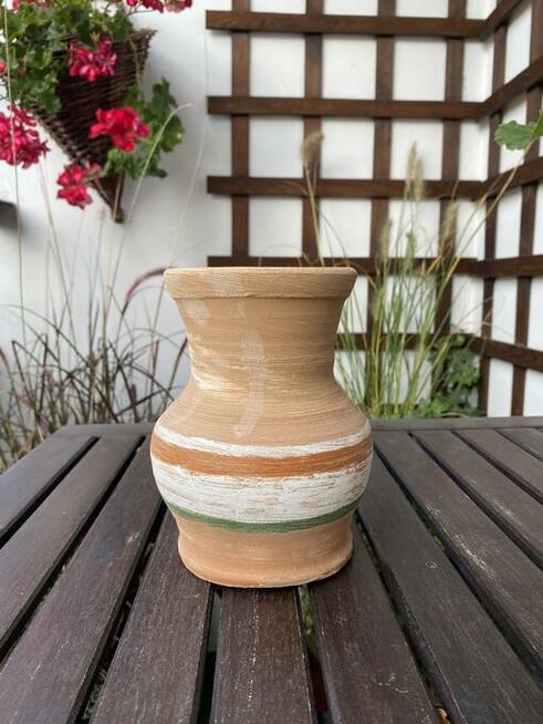 Wazon gliniany/ nieszkliwiony/ rękodzieło/ ręcznie malowany