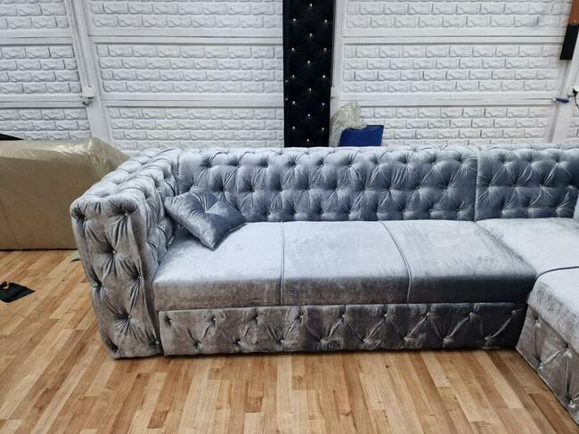 Chesterfield głęboko pikowany srebro kwadraciak