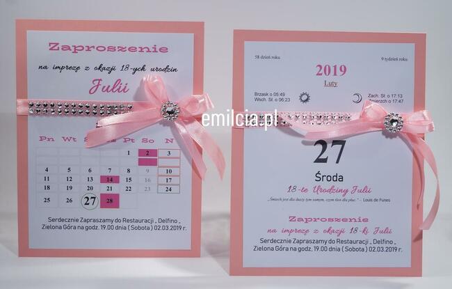 Zaproszenie z okazji 18 urodzin - Kalendarz + Koperta