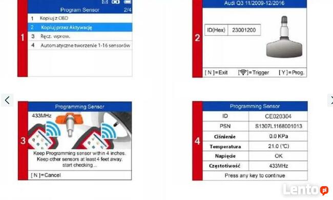 Programowanie czujników TPMS USA EUROPA 433/315MHz ciśnienie