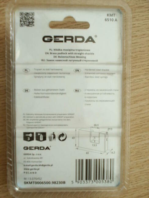 Kłódka Gerda Brass Line 65mm, nowa.