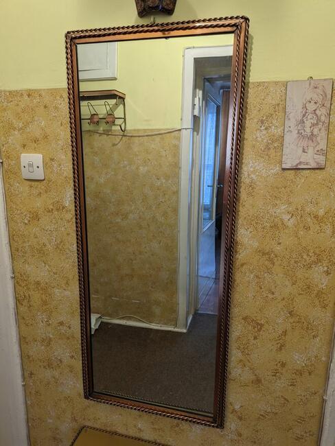 Komplet Lustro Miedziane Stolik Wieszak Żyrandol Kinkiet