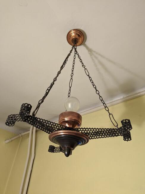 Komplet Lustro Miedziane Stolik Wieszak Żyrandol Kinkiet