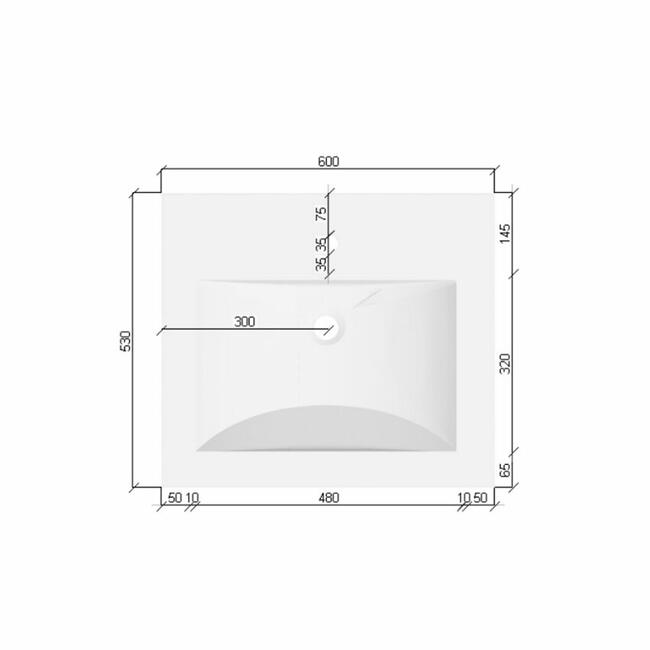 Umywalka kompozytowa zintegrowana z blatem 60x53x12,5cm