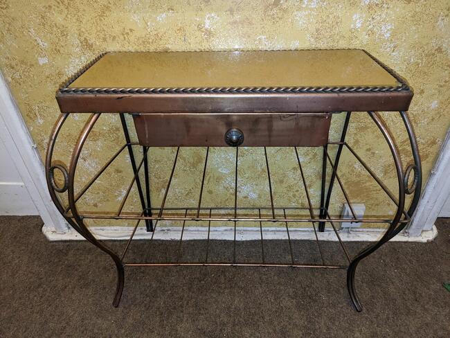 Komplet Lustro Miedziane Stolik Wieszak Żyrandol Kinkiet