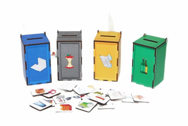 Sorter Pojemniki na śmieci - zabawa i nauka w jednym drewnia