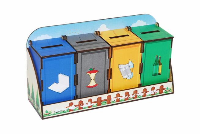 Sorter Pojemniki na śmieci - zabawa i nauka w jednym drewnia