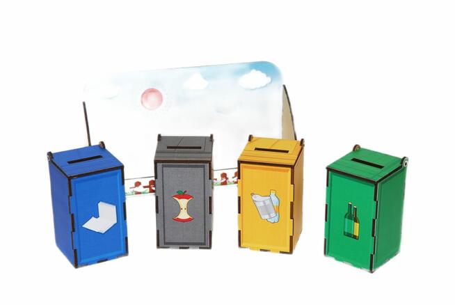 Sorter Pojemniki na śmieci - zabawa i nauka w jednym drewnia