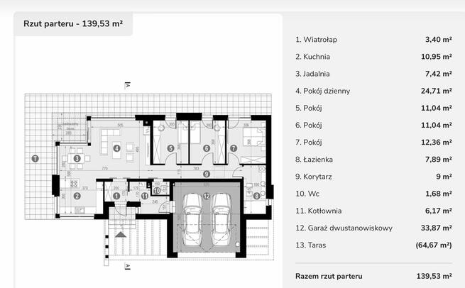 Nowy dom w stanie surowym zamkniętym 140 m² na działce 1000