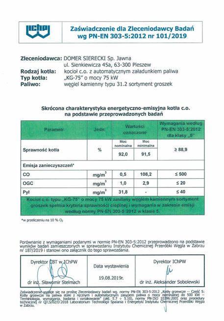 Kocioł co z podajnikiem na ekogroszek 75kW do700m2 5klasa