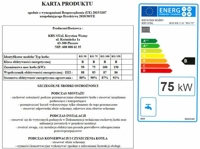 Kocioł co z podajnikiem na ekogroszek 75kW do700m2 5klasa