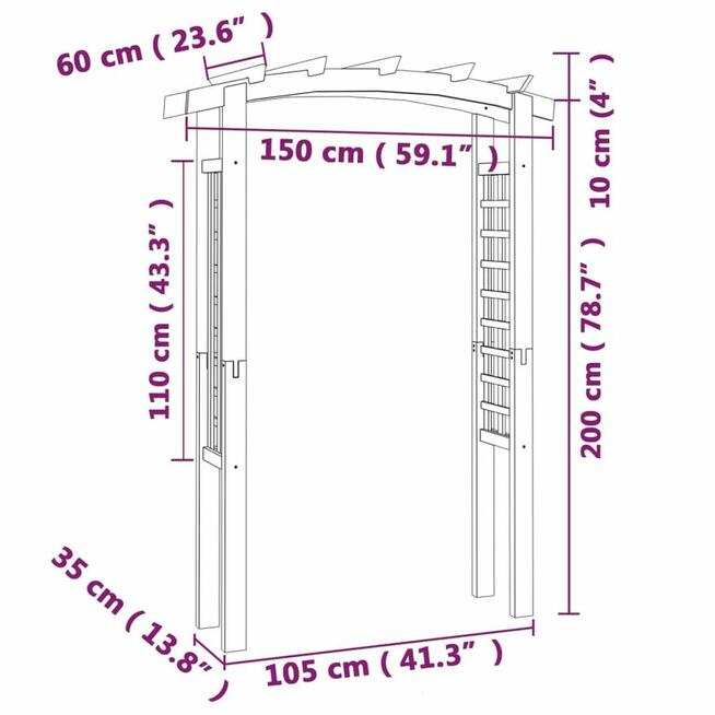vidaXL Pergola w kształcie łuku, 150 x 60 x 210 cm, drewno