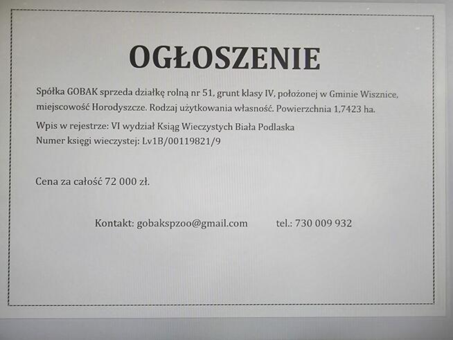Sprzedam działkę rolną