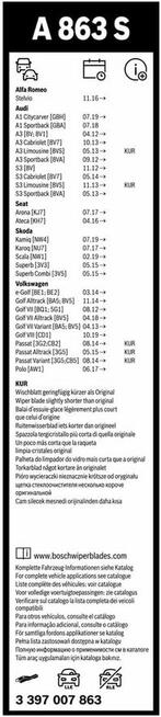 A863 SWycieraczki BOSCH 650 450 Superb Kamiq Leon Arona Golf