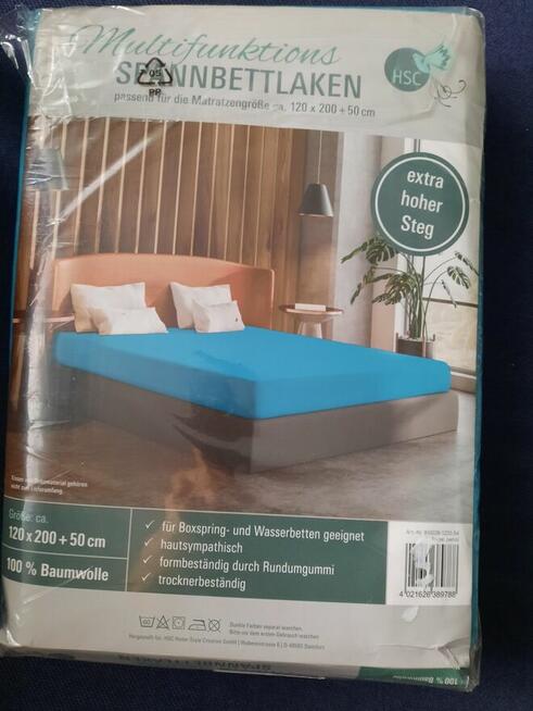 120x200 Niebieskie Prześcieradło z gumką 100% Bawełna