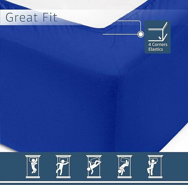 120x200 Niebieskie Prześcieradło z gumką 100% Bawełna