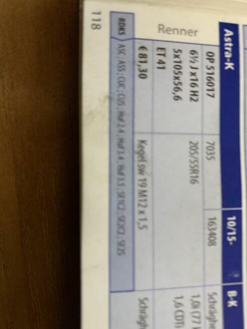 orginalne felgi opel Astra k;Sports tourer