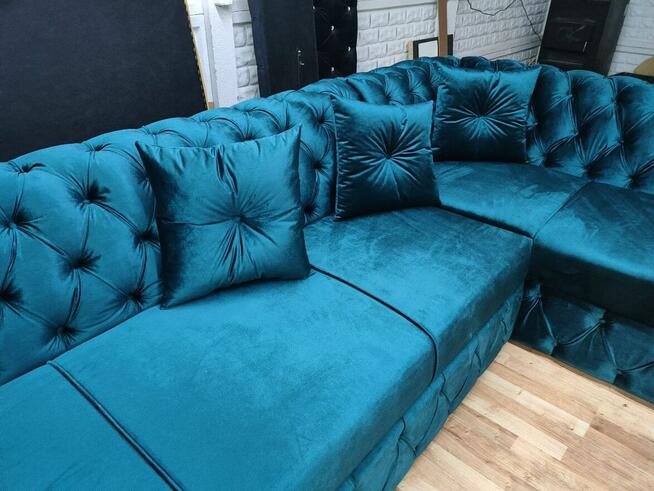 Narożnik chesterfield głęboko pikowany glamour producent