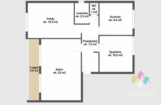 Bezczynszowe, 3 pok., pow. 68,6 m2 z balkonem