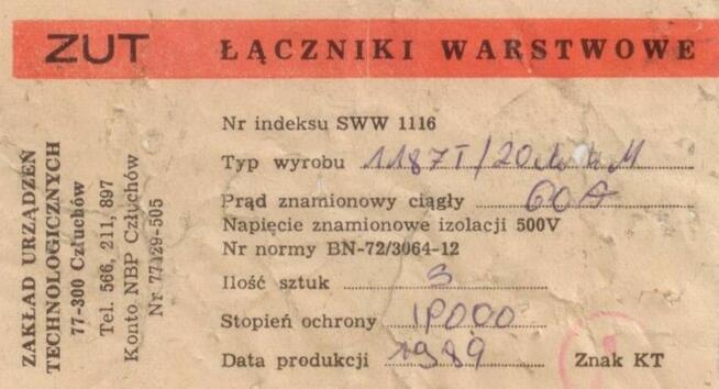 ZUT ŁĄCZNIK Warstwowy Pakietowy WYŁĄCZNIK 1187T/456M 1187 T
