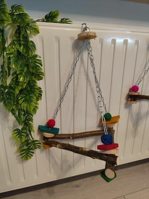 Huśtawka trójkąta dla ptaków, papug leszczyna , brzoza